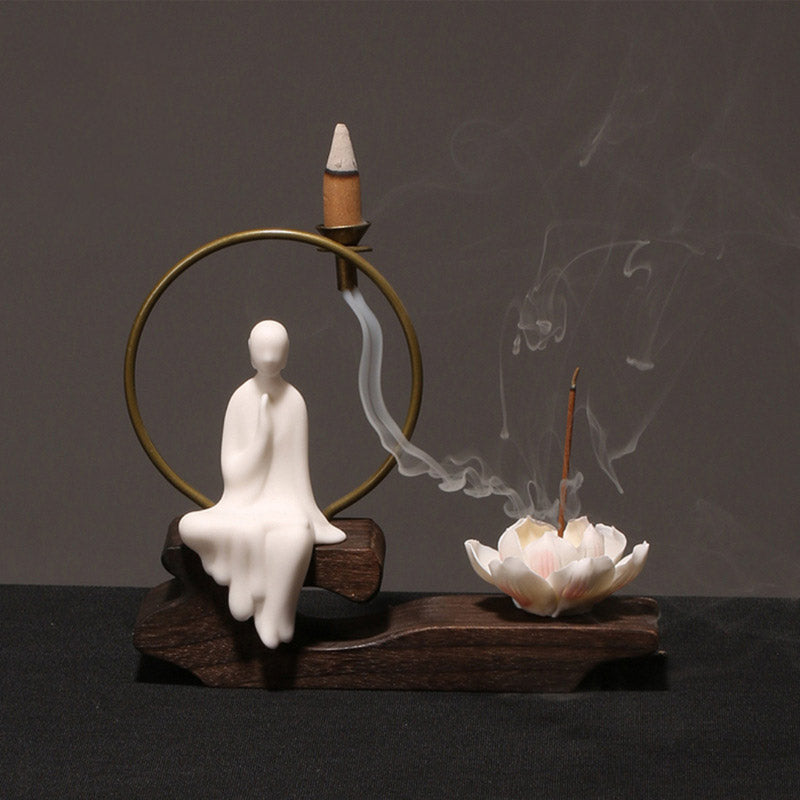 ATELIER-TIBET – Brûleur d’Encens de Méditation en Céramique Lotus à Reflux