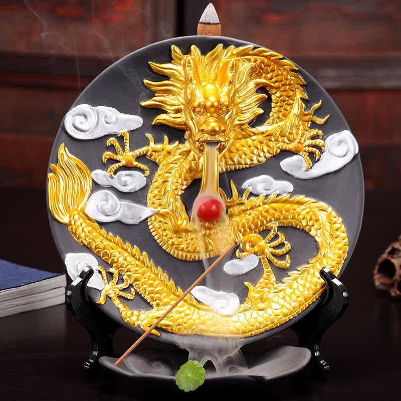 ATELIER-TIBET Brûleur d'encens de méditation à fontaine à fumée à refoulement en céramique Dragon