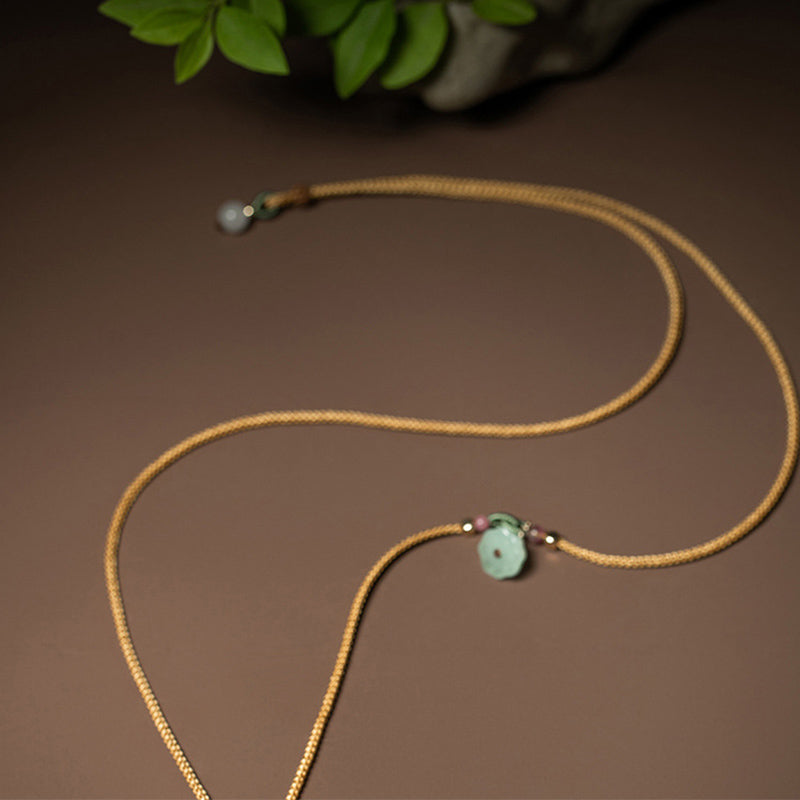 ATELIER-TIBET Collier Jade Lotus & Bouddha Rieur – 75 cm