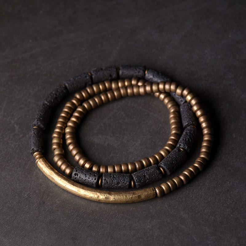 ATELIER-TIBET – Bracelet Spirituel Multi-Tours en Pierre de Lave 6 mm & Cuivre
