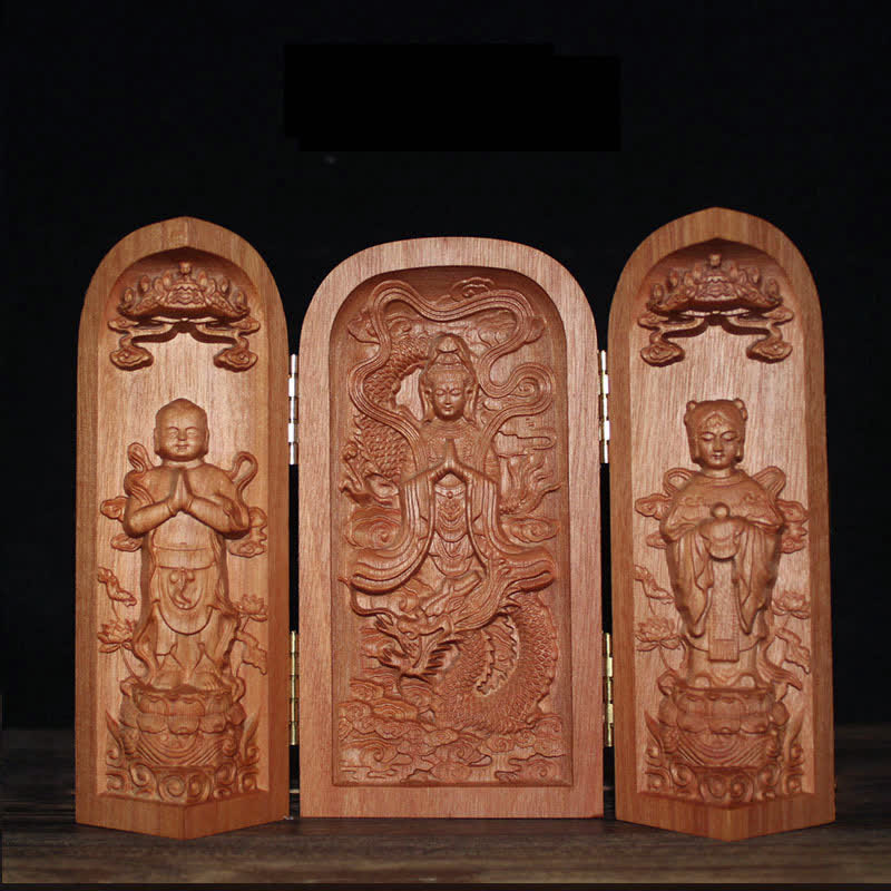 ATELIER-TIBET Autel de décoration pour la maison en bois de cerisier Bouddha Kwan Yin Avalokitesvara Compassion