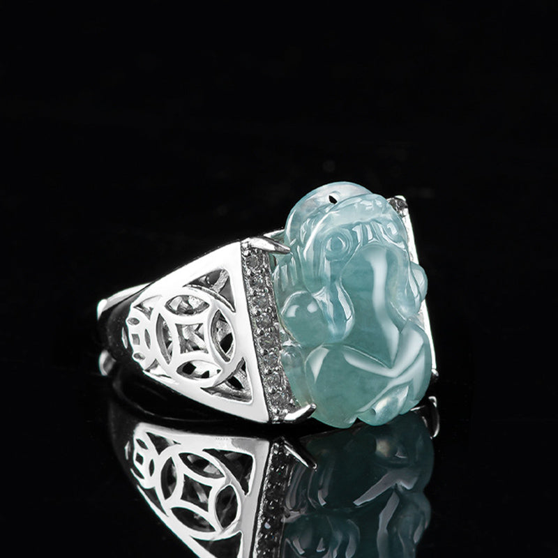 ATELIER-TIBET – Bague Pixiu en Jade Naturel & Argent Sterling 925 – Talisman Symbolique de Prospérité