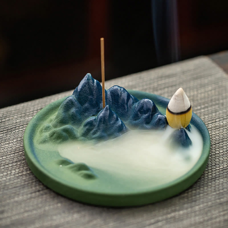 ATELIER-TIBET Brûleur d'encens à refoulement en céramique Creative Mountain River