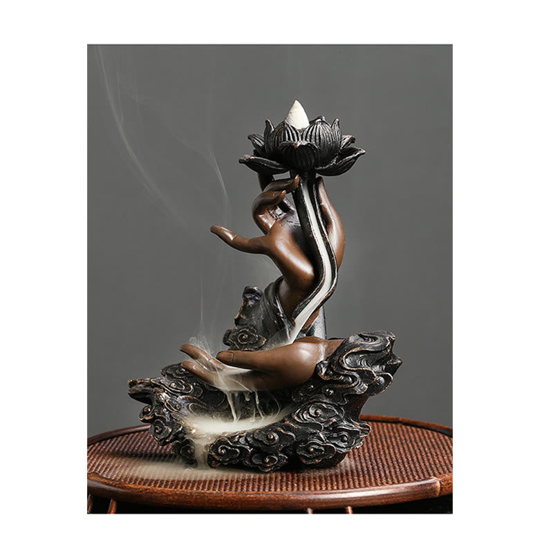 ATELIER-TIBET – Brûleur d’Encens Lotus & Bouddha en Résine – Backflow & Décoration Zen