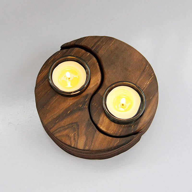 ATELIER-TIBET Porte Bougie Yin Yang en Bois pour Autel Spirituel