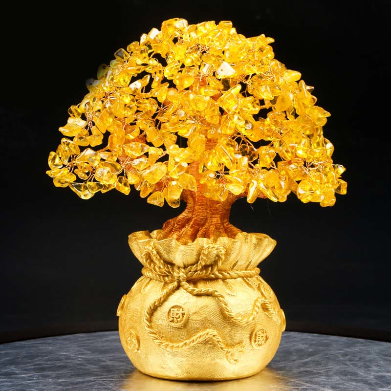 ATELIER-TIBET Citrine naturelle Ornement de pierre précieuse pour arbre à argent - Feng Shui pour la prospérité