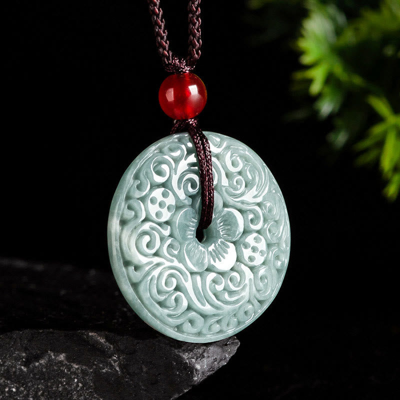 ATELIER-TIBET – Pendentif Fleur de Jade Vert, Boucle de Paix & Harmonie