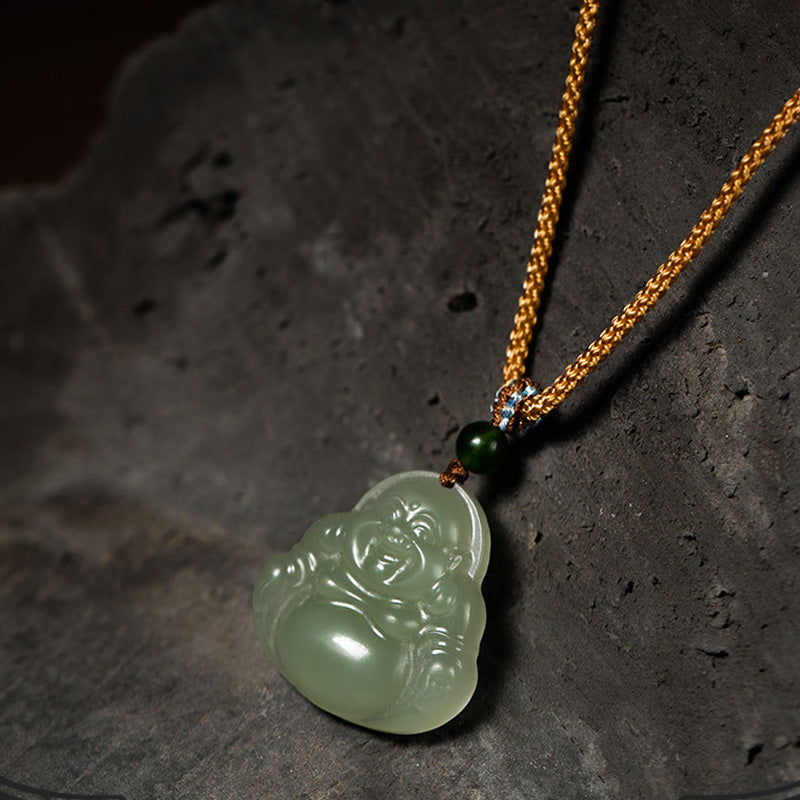 ATELIER-TIBET Collier Jade Lotus & Bouddha Rieur – 75 cm