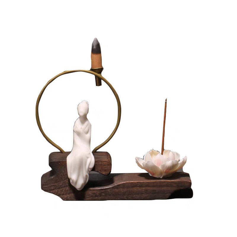 ATELIER-TIBET – Brûleur d’Encens de Méditation en Céramique Lotus à Reflux