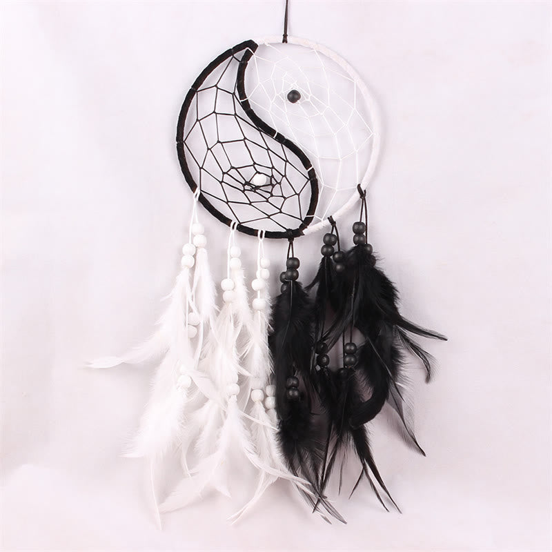 ATELIER-TIBET Attrape-rêves Yin Yang Filet circulaire avec plumes Décoration d'équilibre