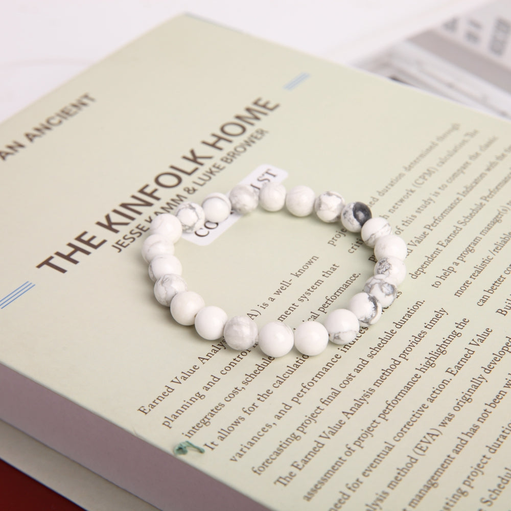 ATELIER-TIBET – Bracelet en Howlite Naturelle 8 mm, Perles Polies Artisanales