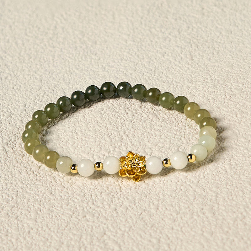 ATELIER-TIBET Bracelet Lotus Jade Hetian 8mm – Dégradé Blanc & Vert