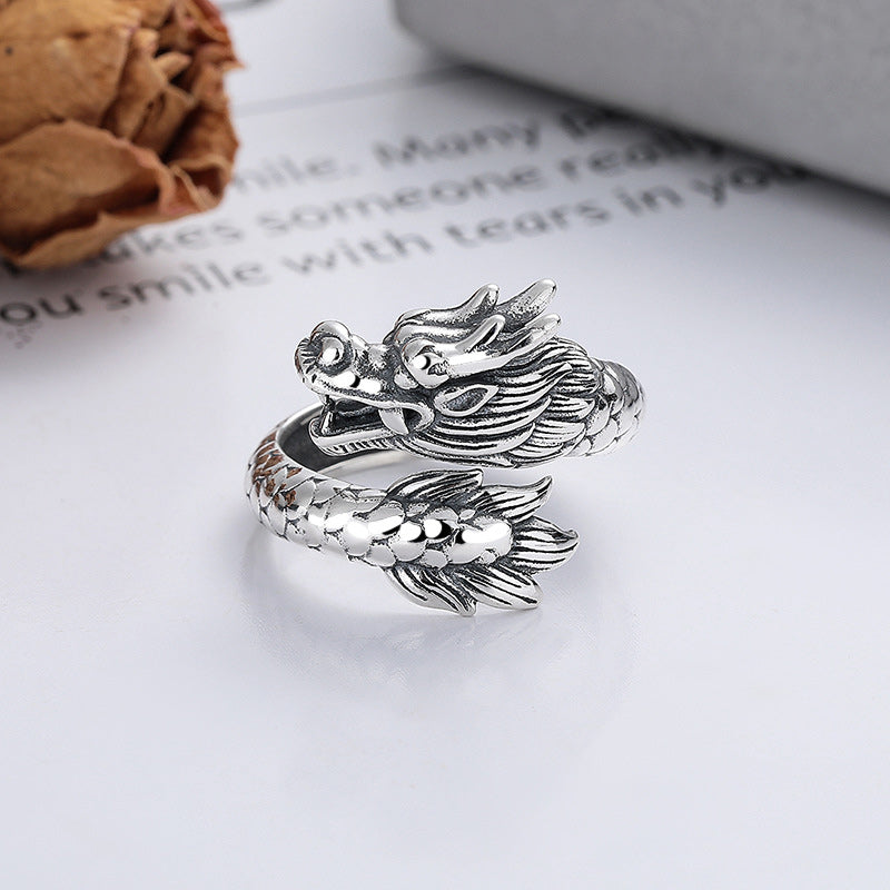 ATELIER-TIBET – Bague Force du Dragon en Argent Sterling 925 – Anneau Ajustable Symbolique Unisexe