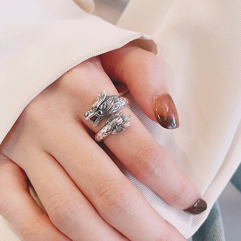 ATELIER-TIBET – Bague Force du Dragon en Argent Sterling 925 – Anneau Ajustable Symbolique Unisexe