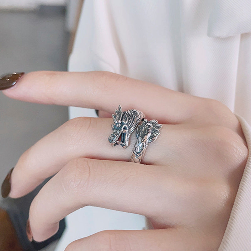ATELIER-TIBET – Bague Force du Dragon en Argent Sterling 925 – Anneau Ajustable Symbolique Unisexe
