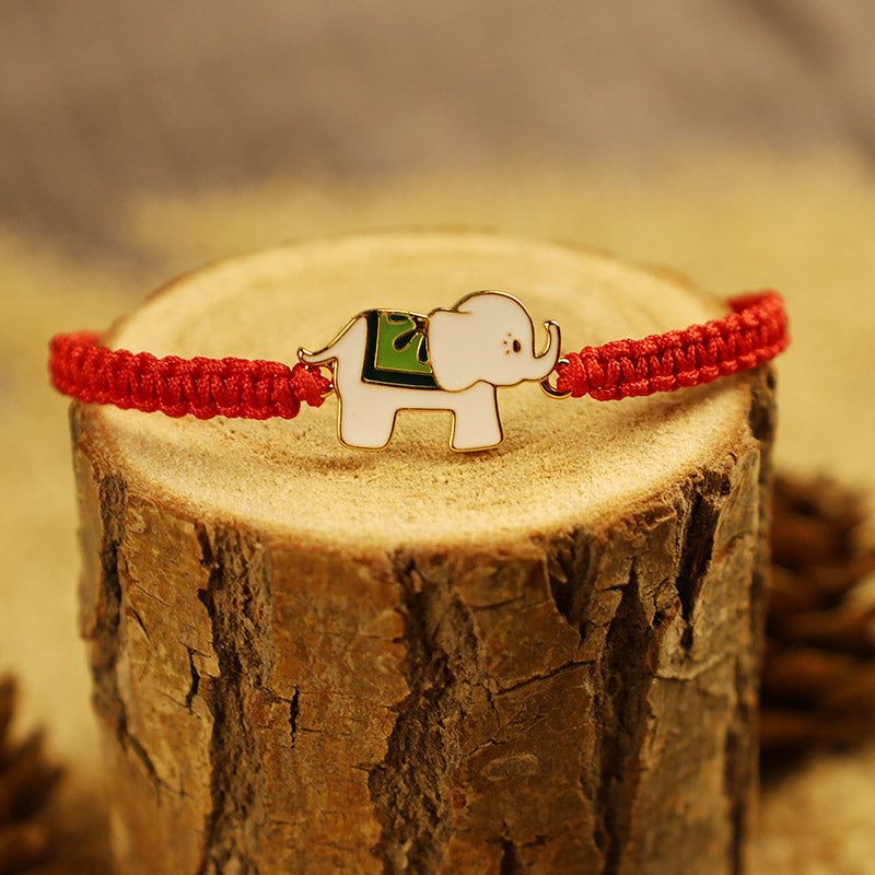 ATELIER-TIBET Bracelet Éléphant Argent 925 Cordon Rouge Traditionnel