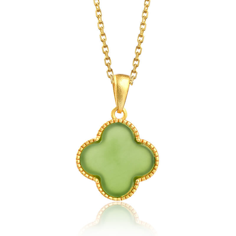ATELIER-TIBET – Collier Trèfle Porte-Bonheur en Jade Hetian & Argent Sterling 925