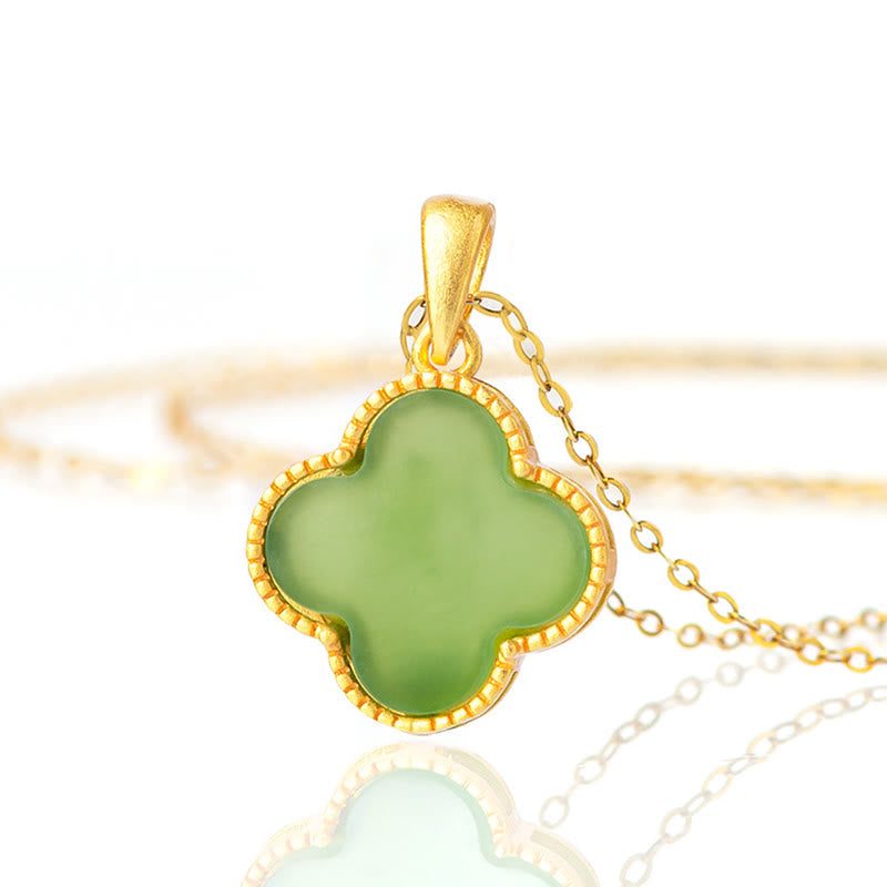 ATELIER-TIBET – Collier Trèfle Porte-Bonheur en Jade Hetian & Argent Sterling 925