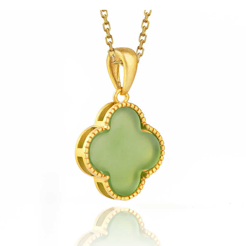 ATELIER-TIBET – Collier Trèfle Porte-Bonheur en Jade Hetian & Argent Sterling 925