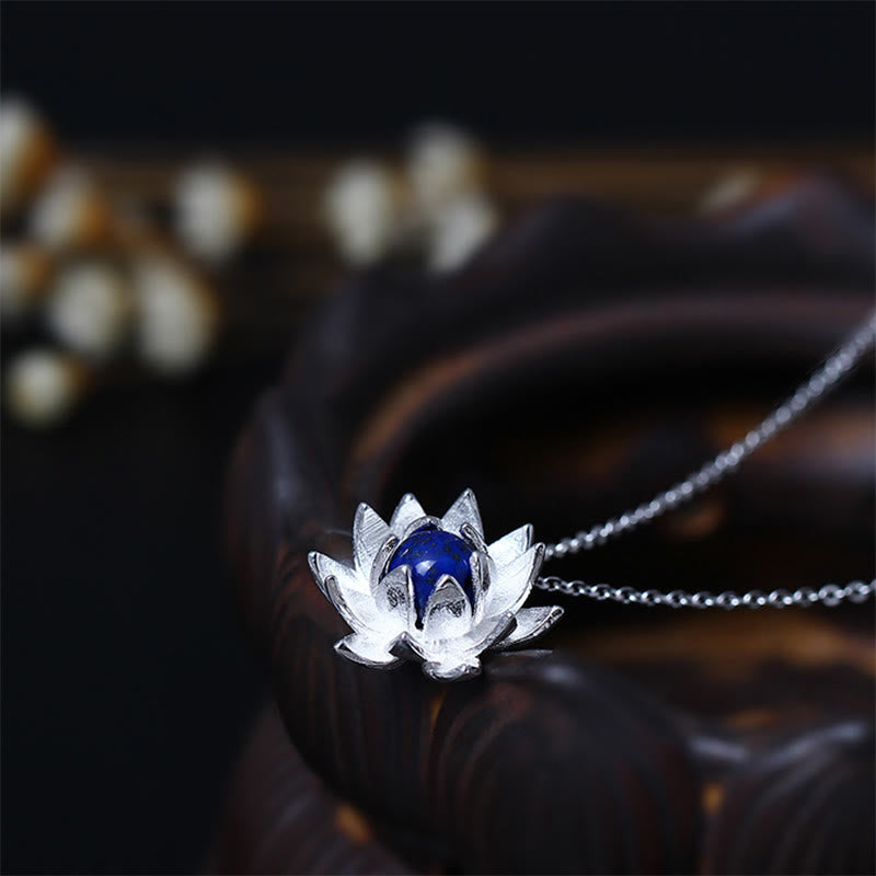 ATELIER-TIBET Collier Lotus Argent 925 & Lazurite – Clarté & Sérénité
