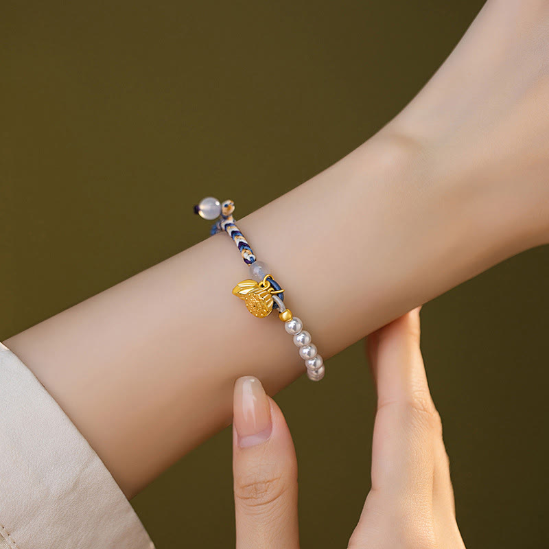 ATELIER-TIBET Bracelet Lotus Perle & Calcédoine Argent 925 – Pureté & Harmonie