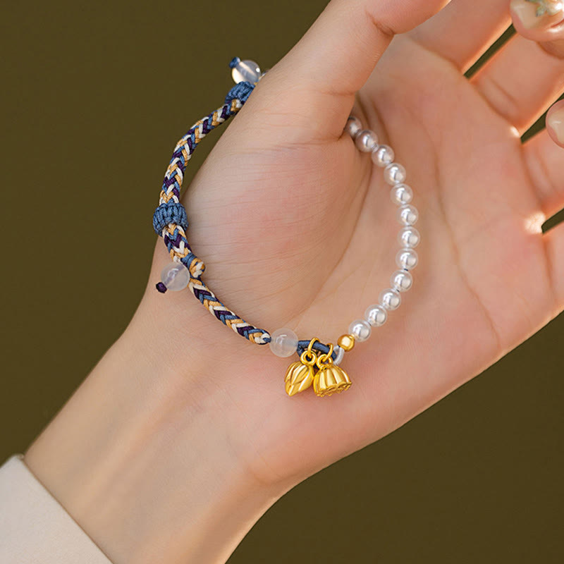 ATELIER-TIBET Bracelet Lotus Perle & Calcédoine Argent 925 – Pureté & Harmonie