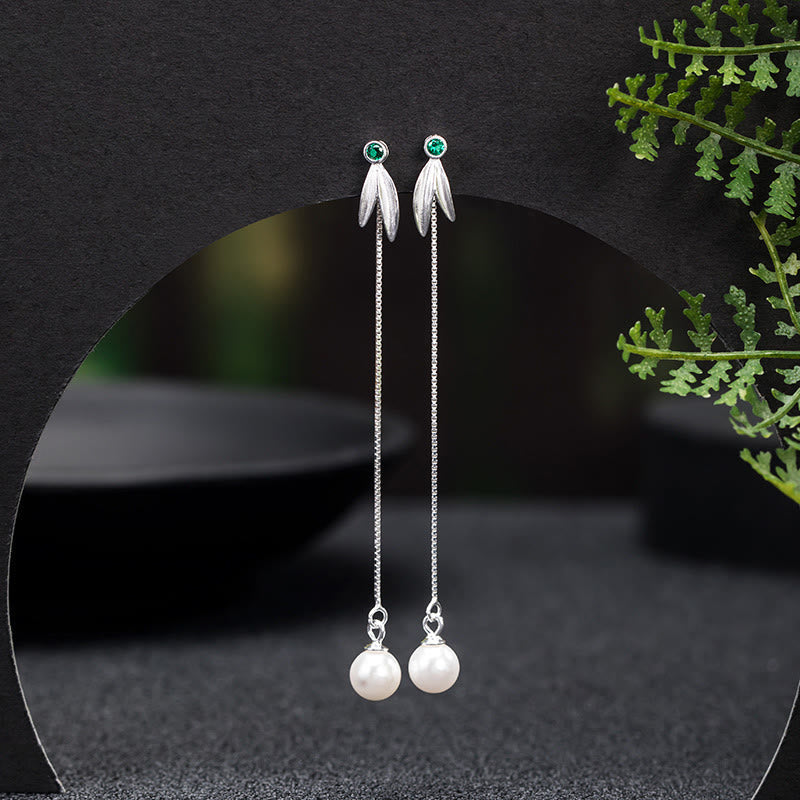 ATELIER-TIBET – Boucles d’Oreilles Pendantes Bambou & Perles en Argent 925