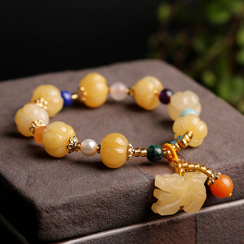 ATELIER-TIBET – Bracelet Pixiu Wealth en Jade Soie Dorée Naturel 10 mm | Abondance & Protection Symbolique