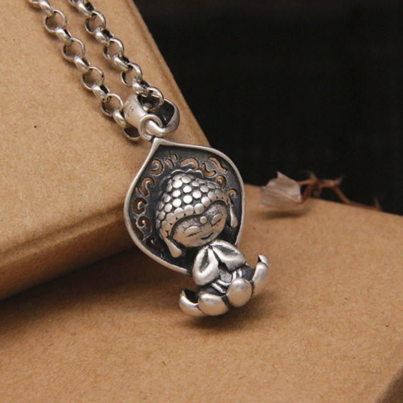 ATELIER-TIBET Collier Bouddha & Lotus en Argent 999 – 45 cm