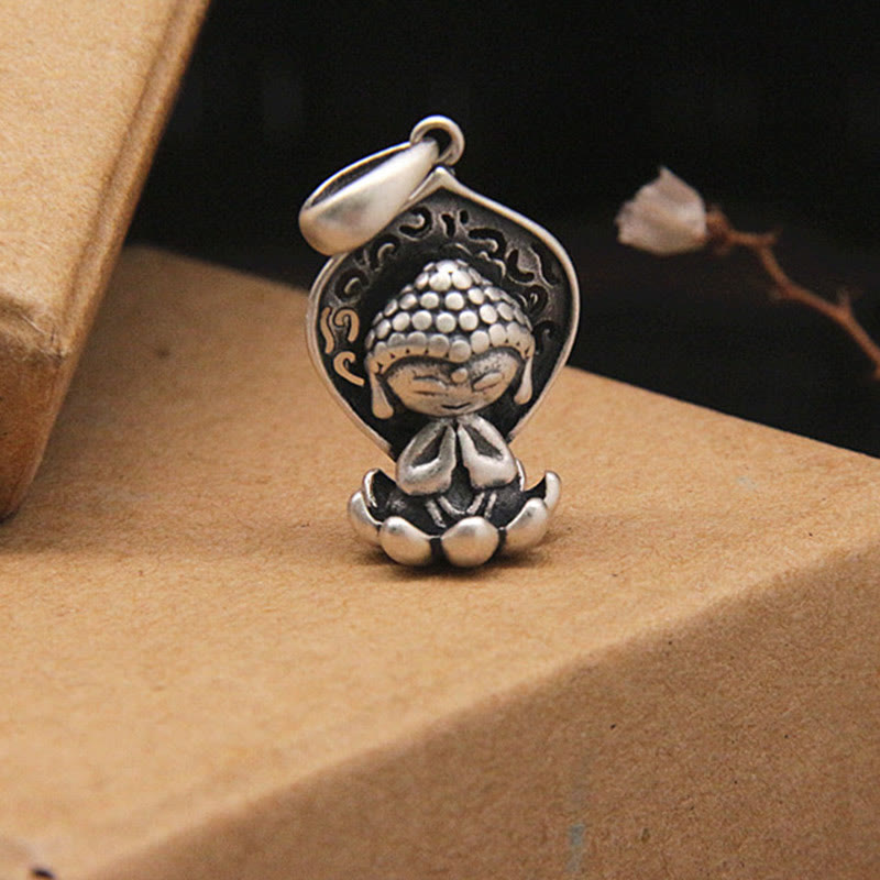 ATELIER-TIBET Collier Bouddha & Lotus en Argent 999 – 45 cm