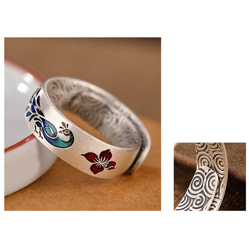ATELIER-TIBET Bague Lotus & Paon Argent 999 – Fortune & Élégance