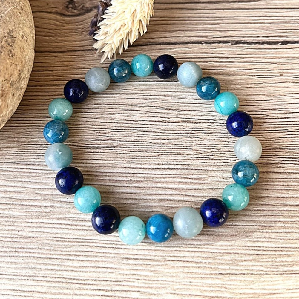 ATELIER-TIBET – Bracelet Océan en Amazonite, Lapis Lazuli, Aigue-Marine & Apatite