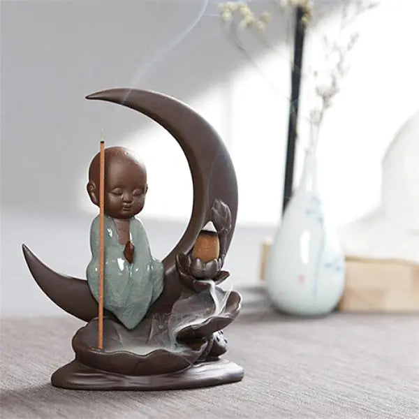 ATELIER-TIBET – Porte-Encens Lune Bouddha à Refoulement