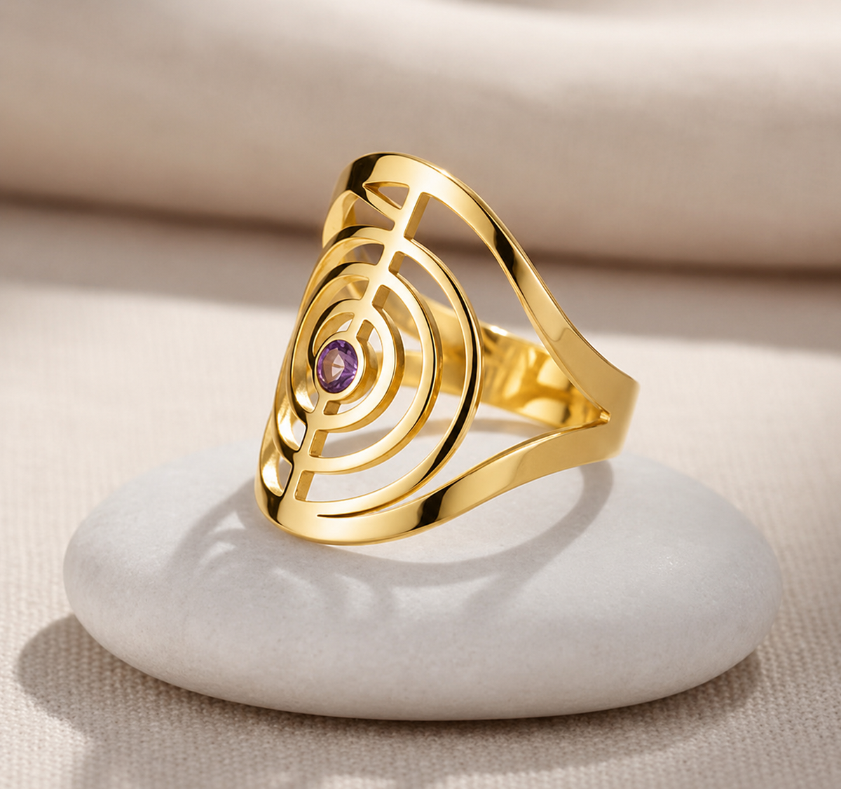 Bague Cho Ku Rei Ajustable en Acier Inoxydable & Zircon Violet