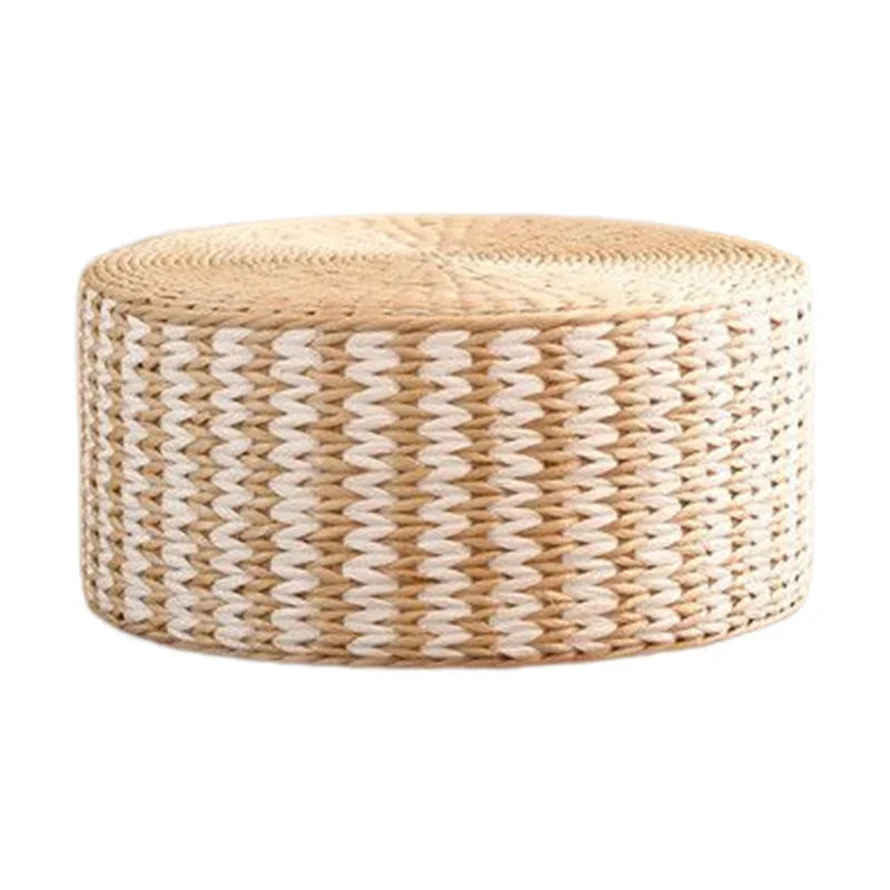 ATELIER-TIBET – Coussin de Sol Japonais Rond en Paille Tissée à la Main – 40 × 40 × 10 cm