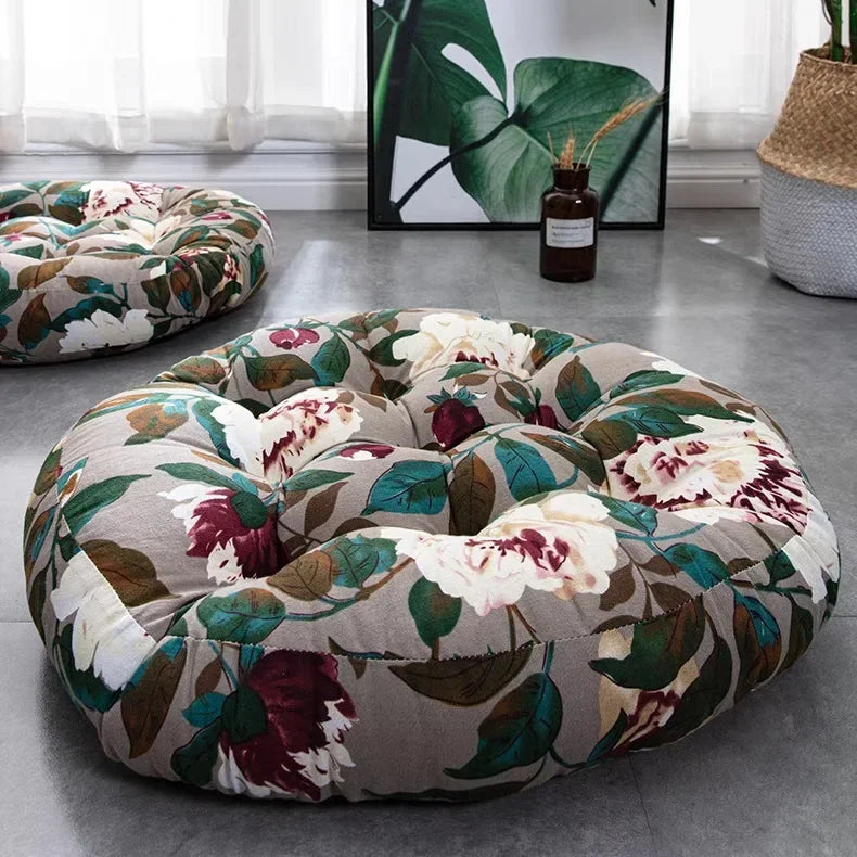 ATELIER-TIBET — Coussin de Sol Japonais Rond Épais 50 cm | Confort Zen en Coton & Lin