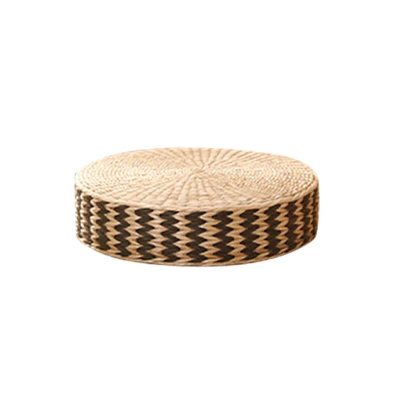 ATELIER-TIBET – Coussin Tatami Rond Japonais en Paille Tissée à la Main – 40 × 40 × 10 cm