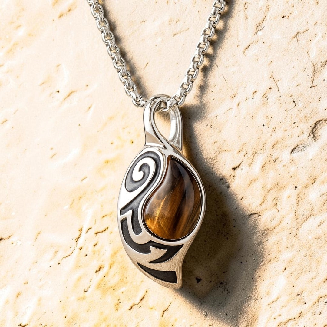 ATELIER-TIBET – Pendentif Bouclier Tribal en Oeil de Tigre