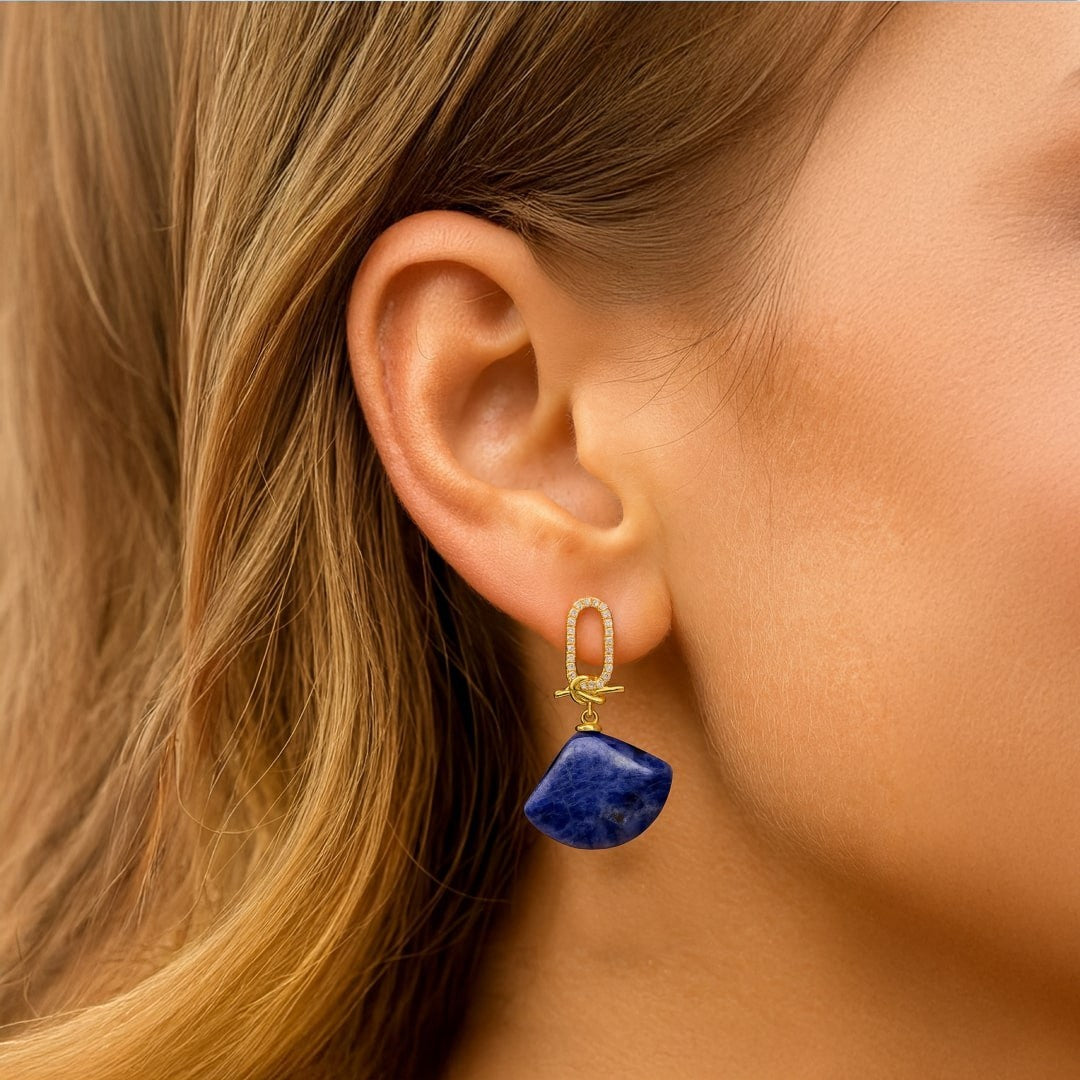 ATELIER-TIBET – Boucles d'Oreilles Pendantes Demi-Lune Équilibre Intérieur en Pierre Naturelle