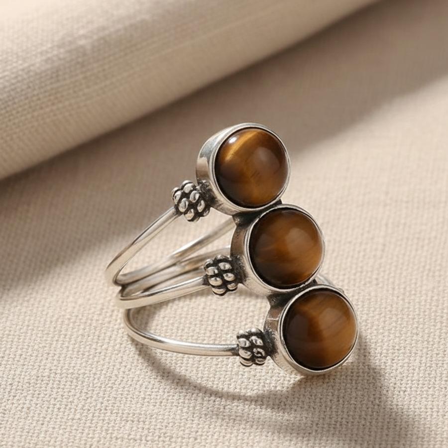 ATELIER-TIBET – Bague Confiance en Œil de Tigre Naturel & Métal Finition Argent