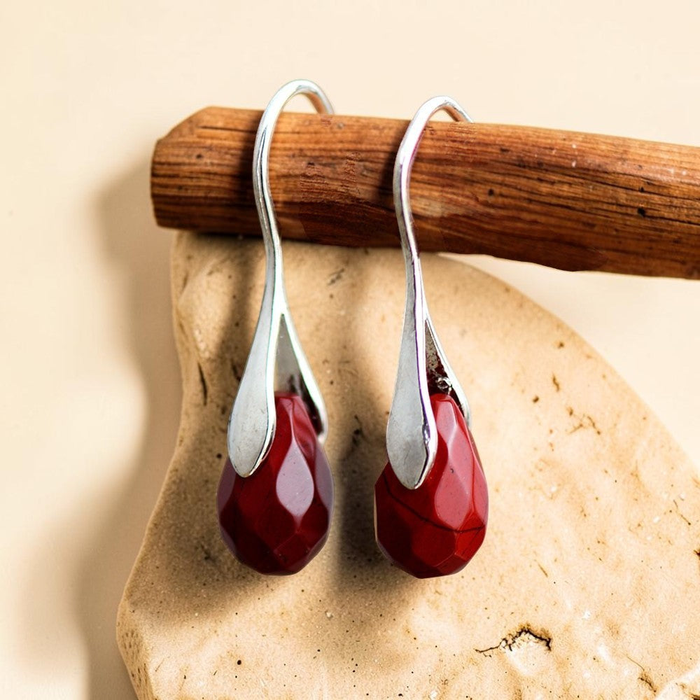 ATELIER-TIBET – Boucles d’Oreilles Pendantes en Jaspe Rouge