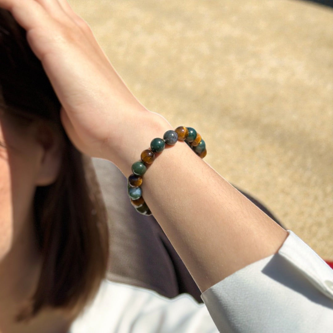 ATELIER-TIBET – Bracelet Équilibre & Protection en Oeil de Tigre & Agate Mousse