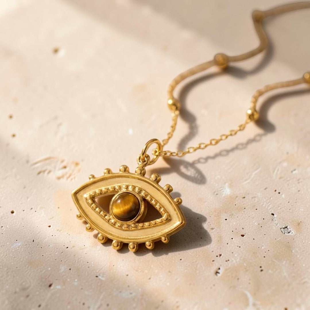 ATELIER-TIBET – Collier Mauvais Œil Protection & Confiance en Œil de Tigre