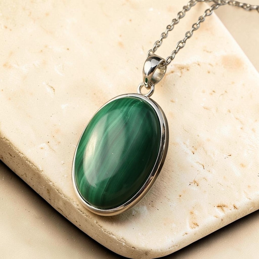 ATELIER-TIBET – Pendentif Guérison en Malachite & Argent