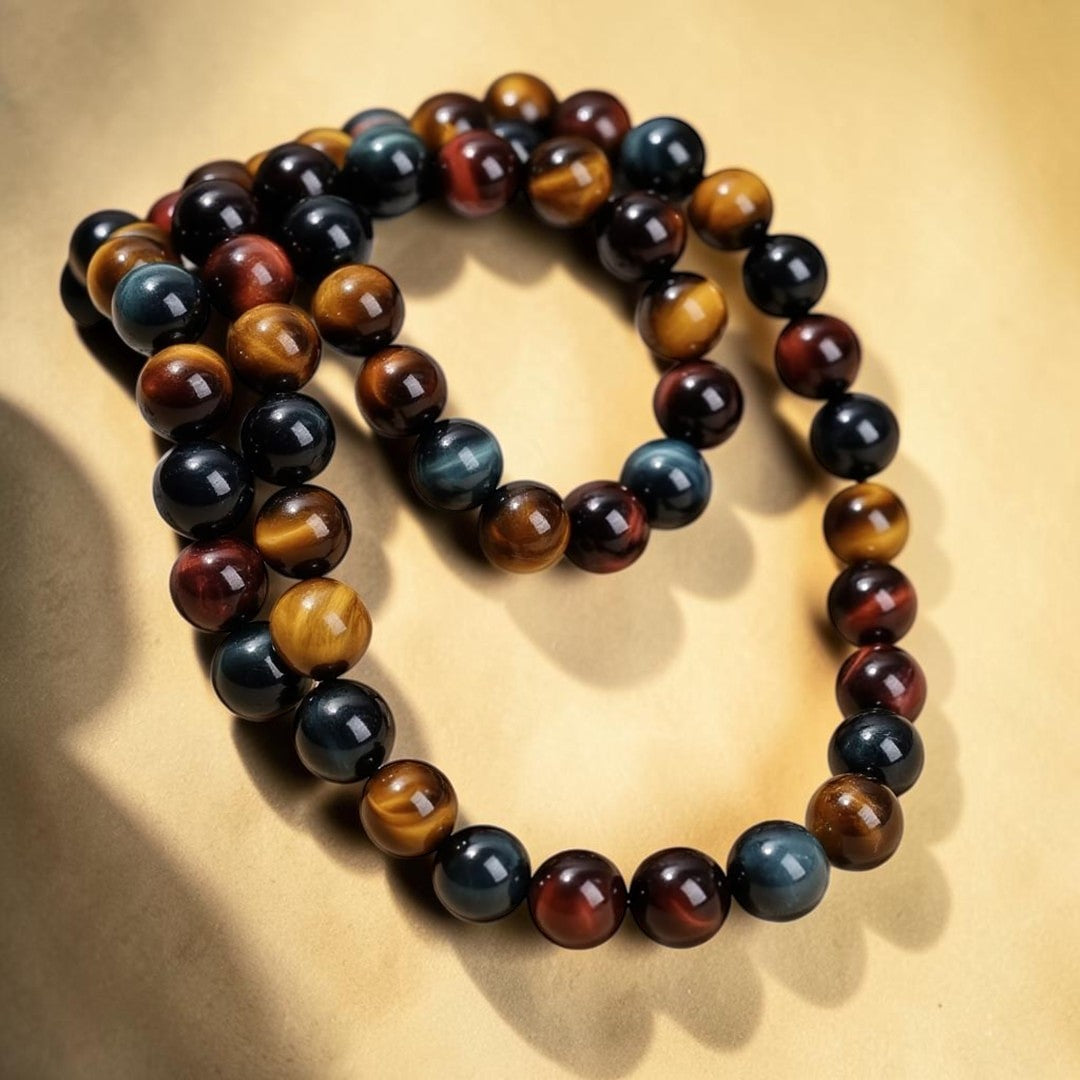 ATELIER-TIBET – Collier Oeil Multiple en Oeil de Tigre, Oeil de Faucon & Oeil de Taureau