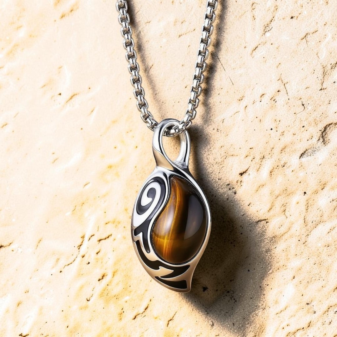 ATELIER-TIBET – Pendentif Bouclier Tribal en Oeil de Tigre