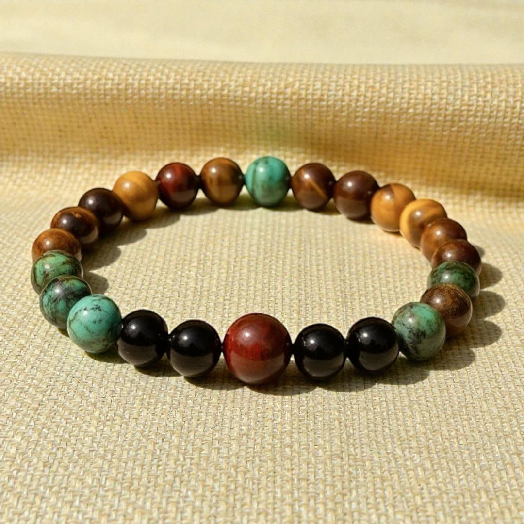 ATELIER-TIBET – Bracelet Énergies Protectrices en Oeil de Tigre, Oeil de Taureau & Turquoise Africaine