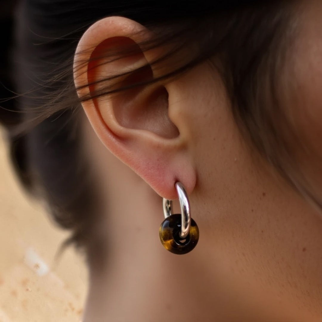 ATELIER-TIBET – Boucles d'Oreilles Double Créole en Pierres Naturelles