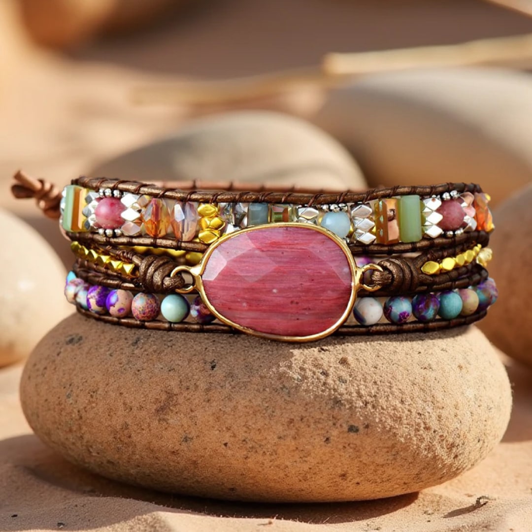 ATELIER-TIBET – Bracelet Wrap Guérison du Coeur en Rhodochrosite