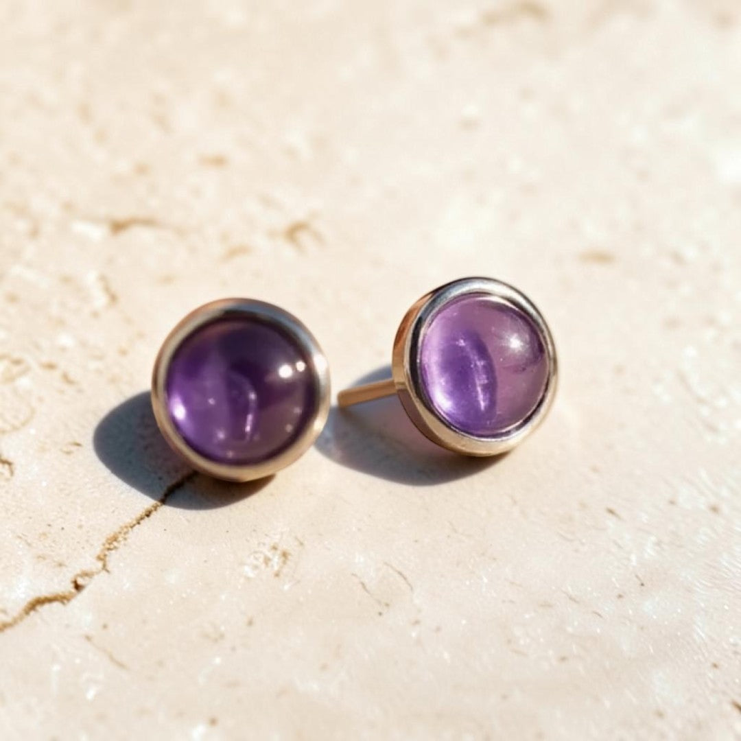 ATELIER-TIBET – Boucles d'Oreilles Clous en Améthyste & Argent